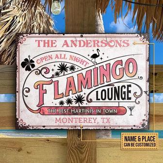Metal Sign- Pink And Red Design Flamingo Lounge Rectangle Metal Sign Custom Name Place - Thegiftio UK