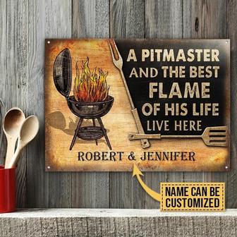 Metal Sign- A Pitmaster And The Best Flame Of His Life Rectangle Metal Sign Custom Name - Thegiftio UK