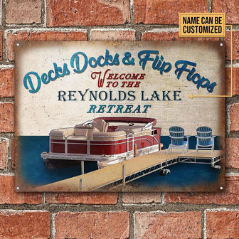 Metal Sign- Pontoon Decks Docks And Flip Flops Rectangle Metal Sign Custom Name Nice Design - Thegiftio UK