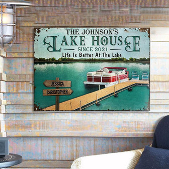 Metal Sign- Pontoon Lake House Life Is Better Rectangle Metal Sign Custom Name Funny Design - Thegiftio UK