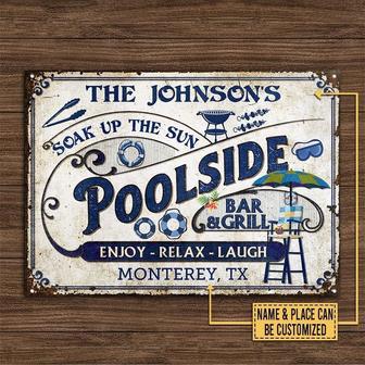 Metal Sign- Pool Bar And Grill Rectangle Metal Sign Nice Design Custom Name - Thegiftio UK