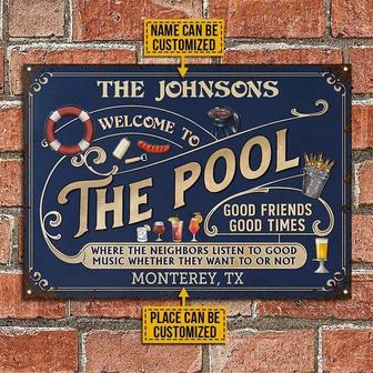 Metal Sign- Pool Grilling Blue Theme Rectangle Metal Sign Custom Name Place - Thegiftio UK