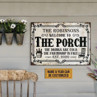 Metal Sign- Porch The Friendship Is Free Black Design Rectangle Metal Sign Custom Name Year - Thegiftio UK