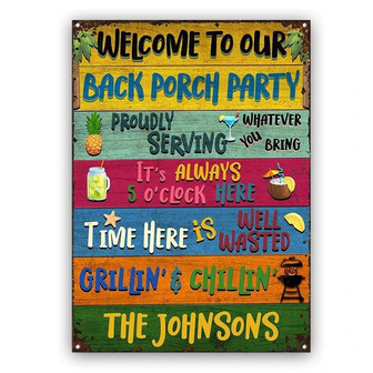 Metal Sign- Back Porch Party Nice Style Rectangle Metal Sign Custom Name - Thegiftio UK