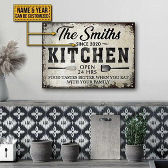 Metal Sign- Pretty Design Cooking Kitchen Food Tastes Better Rectangle Metal Sign Custom Name Year - Thegiftio