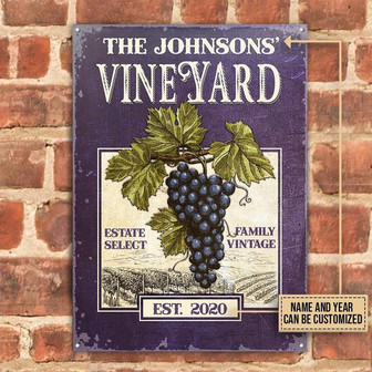 Metal Sign- Purple Theme Grape Vineyard Estate Select Rectangle Metal Sign Custom Name Year - Thegiftio UK