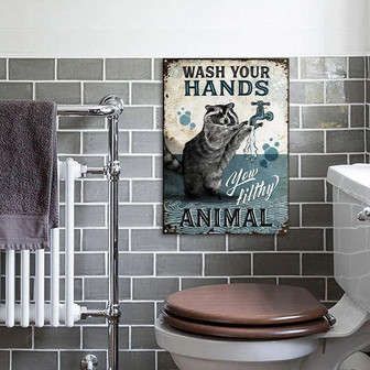 Metal Sign- Raccoon Wash Your Hand Rectangle Metal Sign Cute Design - Thegiftio UK