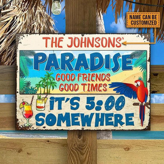 Metal Sign- Red And Blue Parrot Paradise Rectangle Metal Sign Custom Name Nice Design - Thegiftio UK
