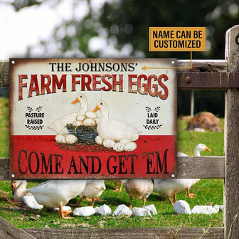 Metal Sign- Red Design Duck Farm Fresh Eggs Rectangle Metal Sign Custom Name - Thegiftio UK