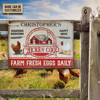 Metal Sign- Red Farmhouse Chicken Coop Rectangle Metal Sign Custom Name - Thegiftio UK