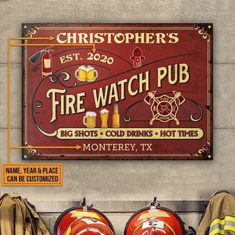 Metal Sign- Red Theme Firefighter Fire Watch Pub Rectangle Metal Sign Custom Name Year Place - Thegiftio UK