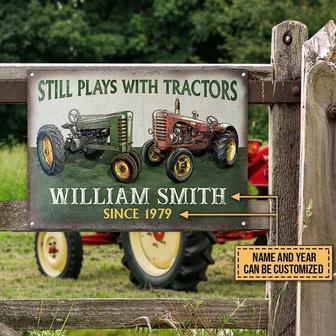Metal Sign- Red And Green Tractor Still Plays Rectangle Metal Sign Custom Name Year - Thegiftio UK