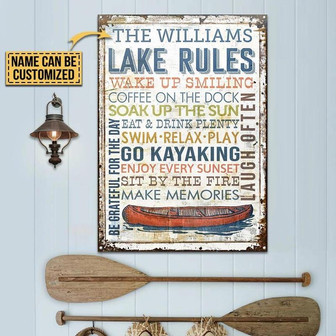 Metal Sign- Red Kayak Lake Rules Wake Up Rectangle Metal Sign Custom Name - Thegiftio UK
