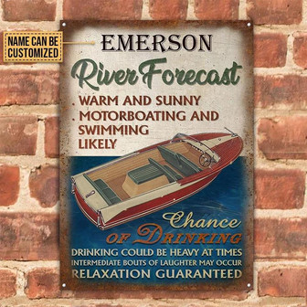 Metal Sign- Red Motorboat River Forecast Rectangle Metal Sign Custom Name - Thegiftio UK