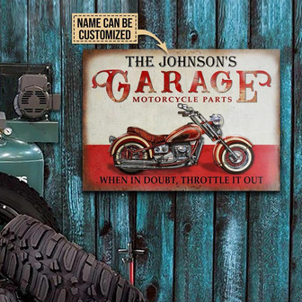 Metal Sign- Red Motorcycle Garage Throttle Rectangle Metal Sign Custom Name - Thegiftio UK