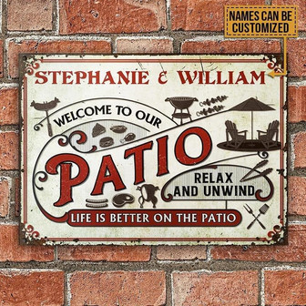 Metal Sign- Red Patio Relax And Unwind Rectangle Metal Sign Custom Name - Thegiftio UK