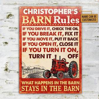Metal Sign- Red Tractor Barn Rules Rectangle Metal Sign Custom Name - Thegiftio UK