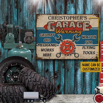 Metal Sign- Retro Design Auto Mechanic Garage Rectangle Metal Sign Custom Name - Thegiftio