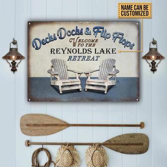 Metal Sign- Reynolds Lake Retreat Decks Docks Rectangle Metal Sign Custom Name - Thegiftio UK