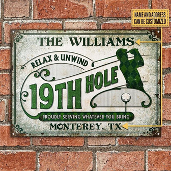 Metal Sign- Rhombus Pattern Golf 19th Hole Relax Unwind Rectangle Metal Sign Custom Name Address - Thegiftio UK