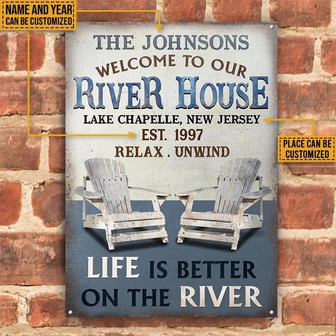 Metal Sign- River House Vertical Rectangle Cornflower Blue Rectangle Metal Sign Custom Name Year - Thegiftio UK