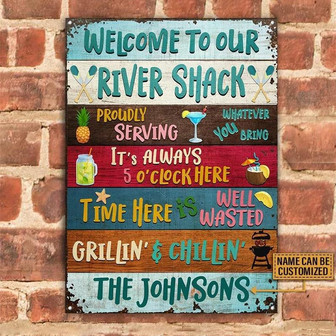 Metal Sign- River Shack Welcome Colorful Style Rectangle Metal Sign Custom Name - Thegiftio UK