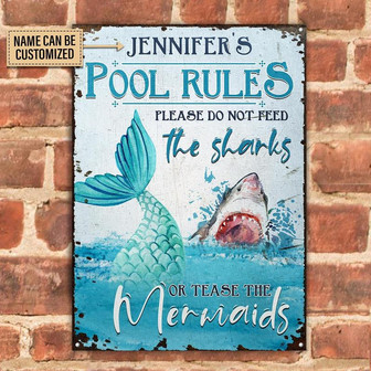Metal Sign- Shark Do Not Feed Rectangle Metal Sign Custom Name Cute Design - Thegiftio