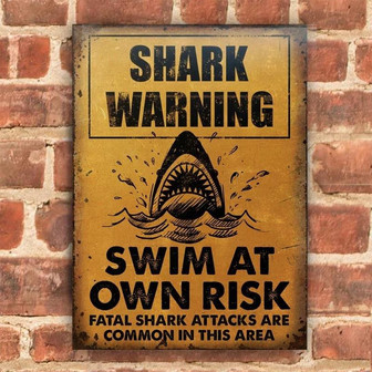 Metal Sign- Shark Warning Your Own Risk Vintage Style Rectangle Metal Sign - Thegiftio