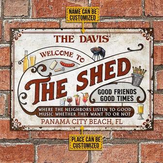 Metal Sign- Shed Grilling Red Text Rectangle Metal Sign Custom Name Place - Thegiftio UK
