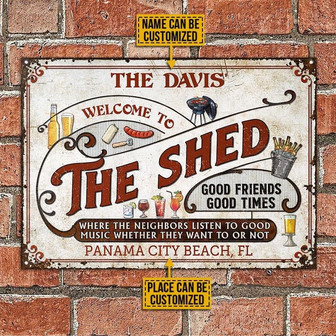 Metal Sign- Shed Grilling Red Text Rectangle Metal Sign Custom Name Place - Thegiftio UK