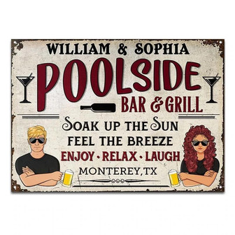 Metal Sign- Soak Up The Sun Swimming Pool Lovely Design Rectangle Metal Sign Custom Name - Thegiftio
