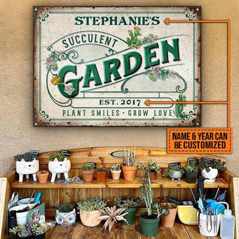Metal Sign- Succulent Garden Rectangle Metal Sign Custom Name Year Unique Design - Thegiftio UK