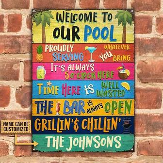 Metal Sign- Swimming Pool Bar Grilling Vertical Rectangle Custom Name Rectangle Metal Sign Pretty Design - Thegiftio UK
