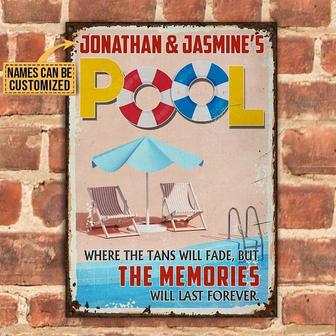Metal Sign- Swimming Pool Memories Last Forever Rectangle Metal Sign Custom Name Nice Design - Thegiftio UK