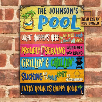 Metal Sign- Swimming Pool Rectangle Metal Sign Custom Name Beautiful Design - Thegiftio UK