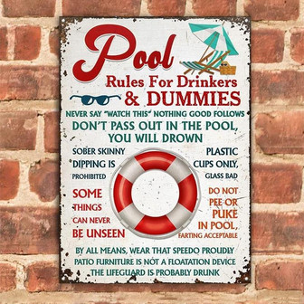 Metal Sign- Swimming Pool Rules For Drinker And Dummies Rectangle Metal Sign Nice Design - Thegiftio UK