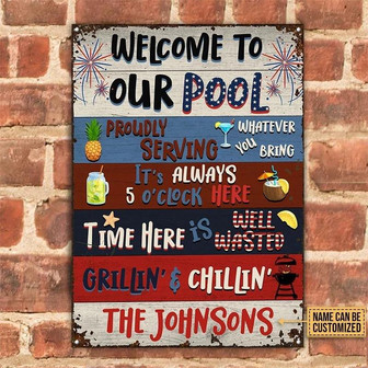 Metal Sign- Swimming Pool Stars And Stripes Rectangle Metal Sign Custom Name Nice Design - Thegiftio UK