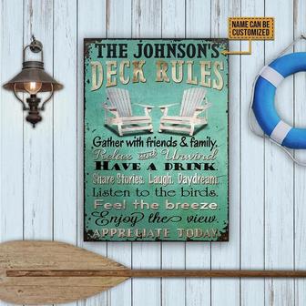 Metal Sign- Turquoise Theme Deck Rules Gather With Friends Rectangle Metal Sign Custom Name - Thegiftio UK