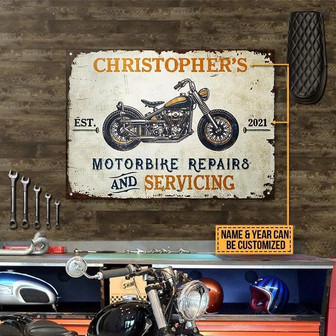 Metal Sign- Unique Motorcycling Repairs And Servicing Rectangle Metal Sign Custom Name Year - Thegiftio UK