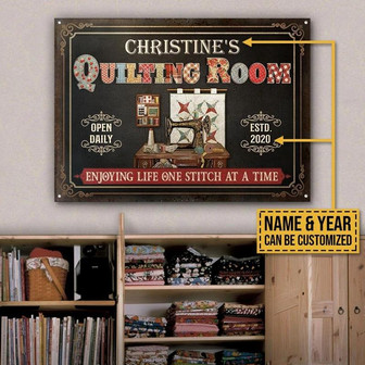Metal Sign- Unique Quilting Room Enjoying Life Black Rectangle Metal Sign Custom Name Year - Thegiftio