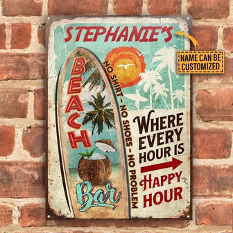 Metal Sign- Vintage Design Beach Bar No Shirt No Shoes Rectangle Metal Sign Custom Name - Thegiftio UK