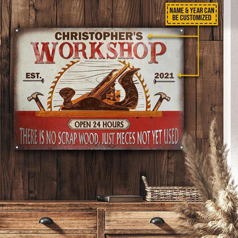 Metal Sign- Vintage Design Carpenter Workshop Just Pieces Rectangle Metal Sign Custom Name Year - Thegiftio UK