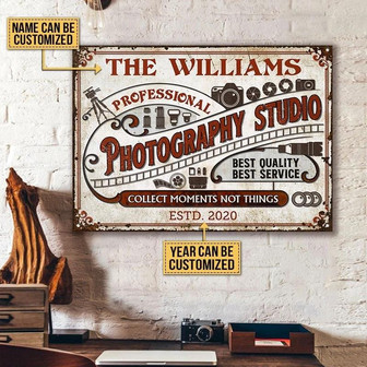 Metal Sign- Vintage Design Photography Studio Rectangle Metal Sign Custom Name Year - Thegiftio UK