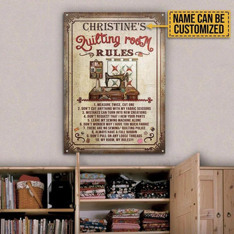 Metal Sign- Vintage Quilting Room My Rules Rectangle Metal Sign Custom Name - Thegiftio