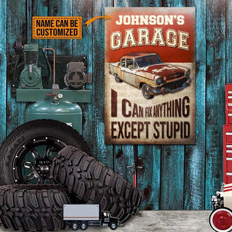 Metal Sign- Vintage Rectangle Auto Garage I Can Fix Anything Rectangle Metal Sign Custom Name - Thegiftio