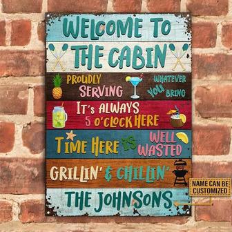 Metal Sign- Welcome To The Cabin Rectangle Shape Rectangle Metal Sign Custom Name - Thegiftio UK