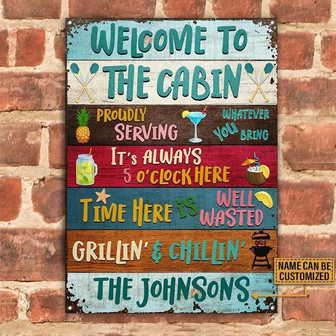 Metal Sign- Welcome To The Cabin Rectangle Shape Rectangle Metal Sign Custom Name - Thegiftio