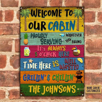 Metal Sign- Welcome To Our Cabin Rectangle Metal Sign Custom Name Colorful Background - Thegiftio UK