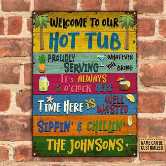 Metal Sign- Welcome To Our Hot Tub Custom Name Rectangle Metal Sign Colorful Background - Thegiftio UK