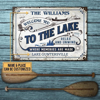 Metal Sign- Welcome You To The Lake Blue Rectangle Metal Sign Custom Name Place - Thegiftio UK